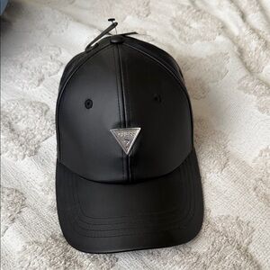 Guess Black Leather Baseball Cap